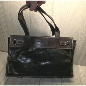 Madison & Max Green & Brown Crock Embossed Leather Hand Bag Y2K Style NWT Boho